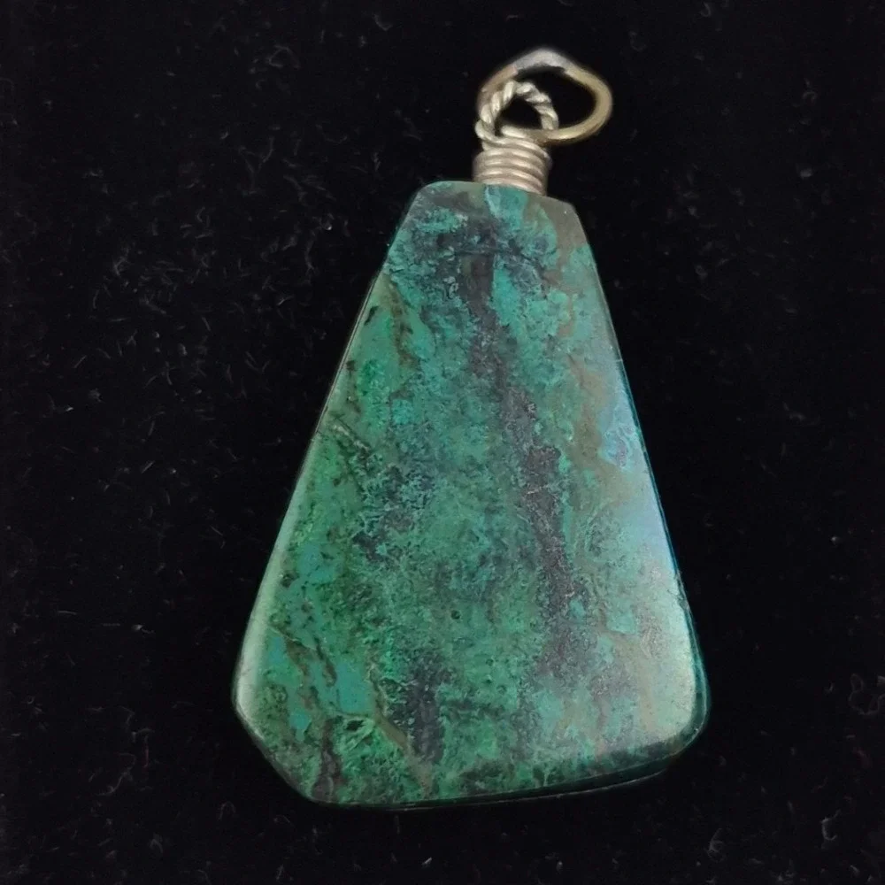 Green Chrysocolla Stone Pendant Trapezoid Shape Natural Gemstone Boho Charm 1.5